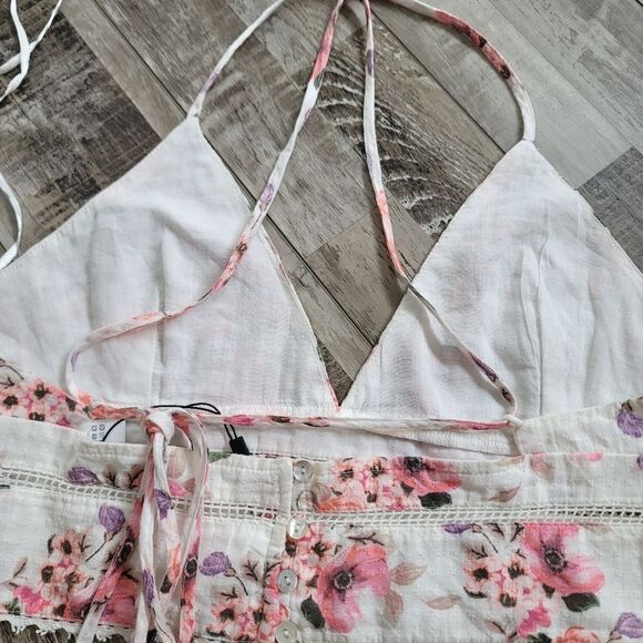 New Zara Floral Cotton Crop Top Size Medium - Picture 5 of 7